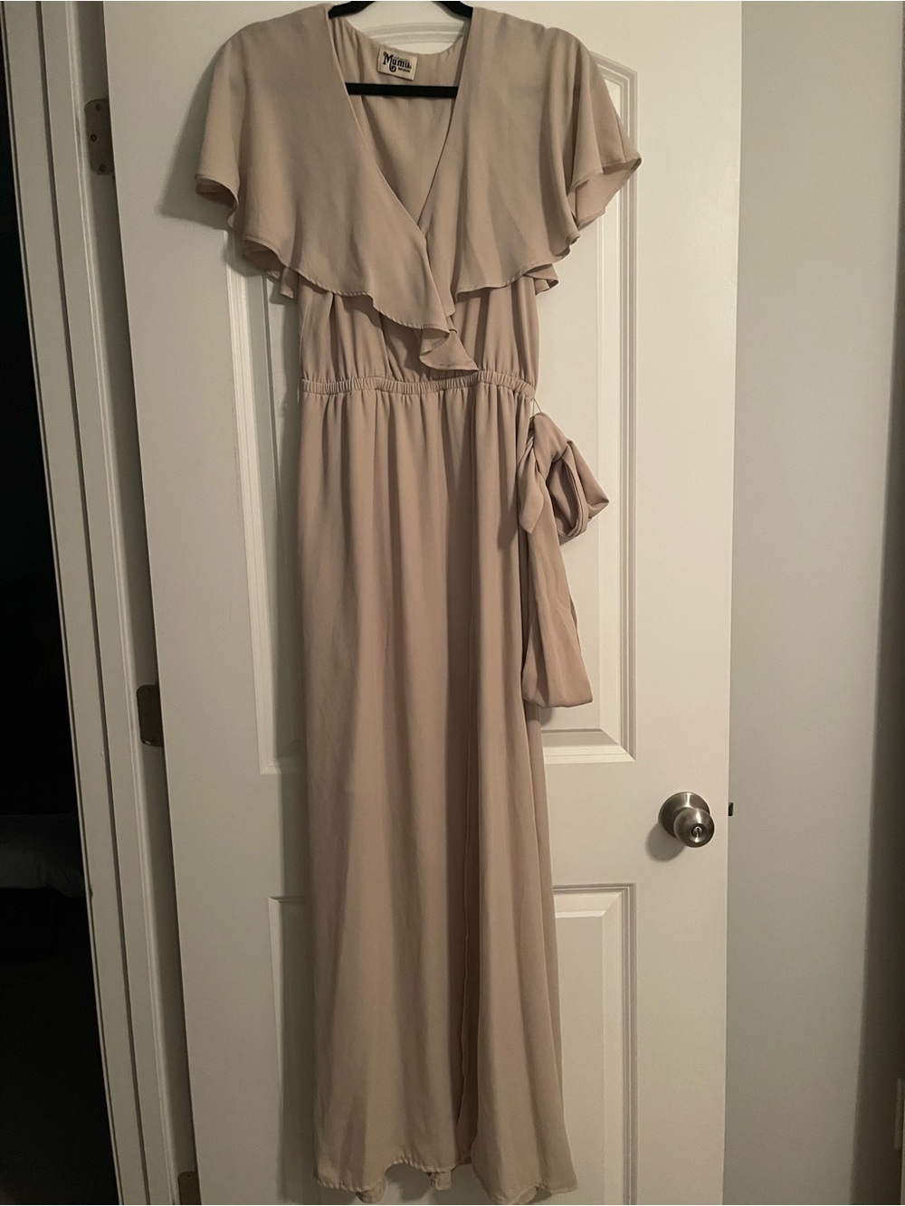 Show Me Your MuMu “Audrey” Ruffle Maxi Dress in Taupe Size M
